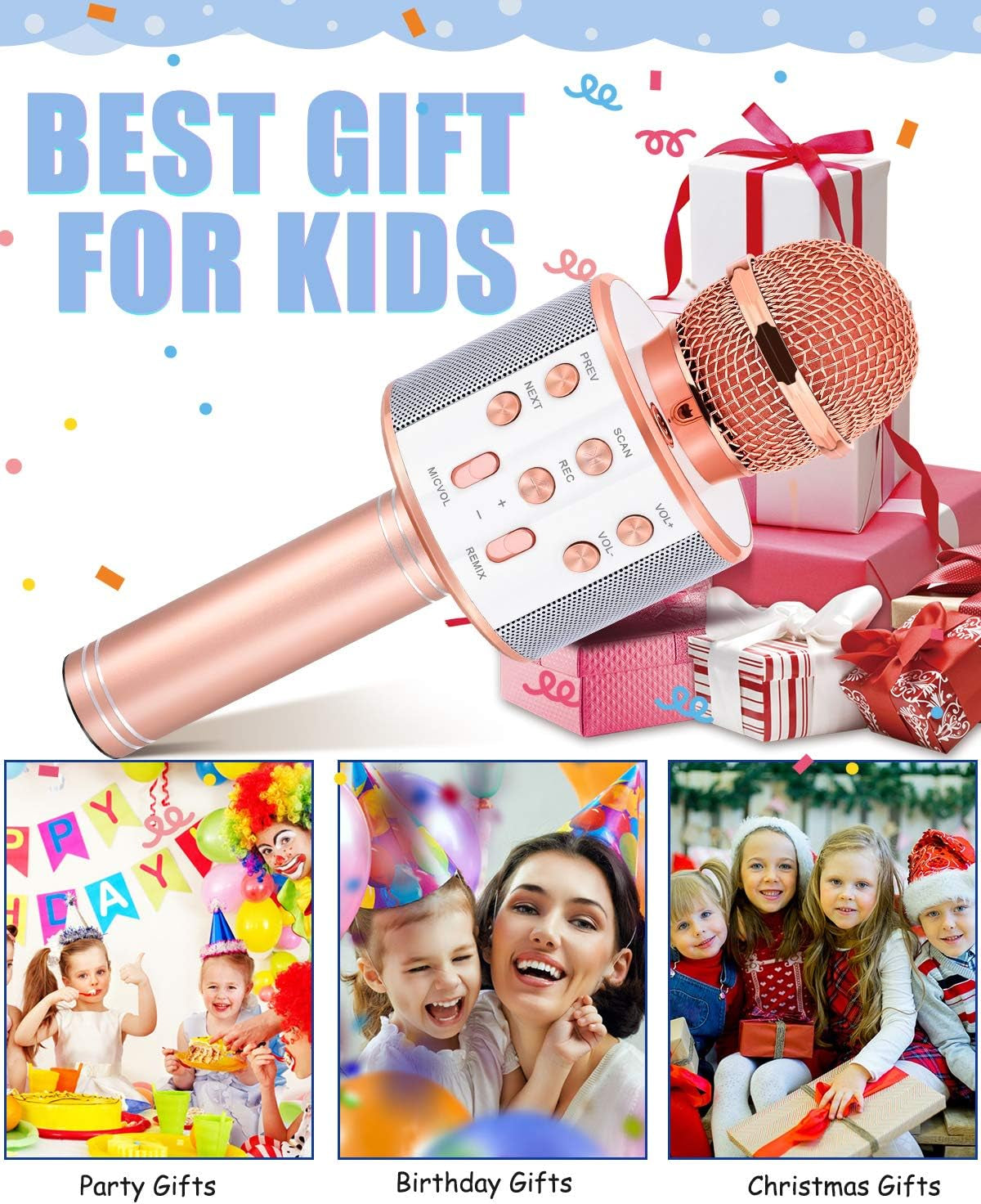 Toys for Girls Age 5-12, Wireless Bluetooth Karaoke Microphone for Kids Popular Toys for 5 6 7 8 9 10 11 12 Year Olds Girls Boys Best Gifts for 5-12 Year Olds Girl Boy Teen - Champagne